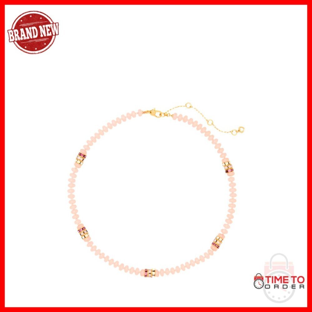 Beaded Necklace with Lobster Claw Clasp, Plated Metal and CZ Stones